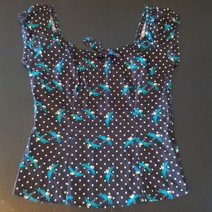 Collectif Lenora top with polka dots and swallows